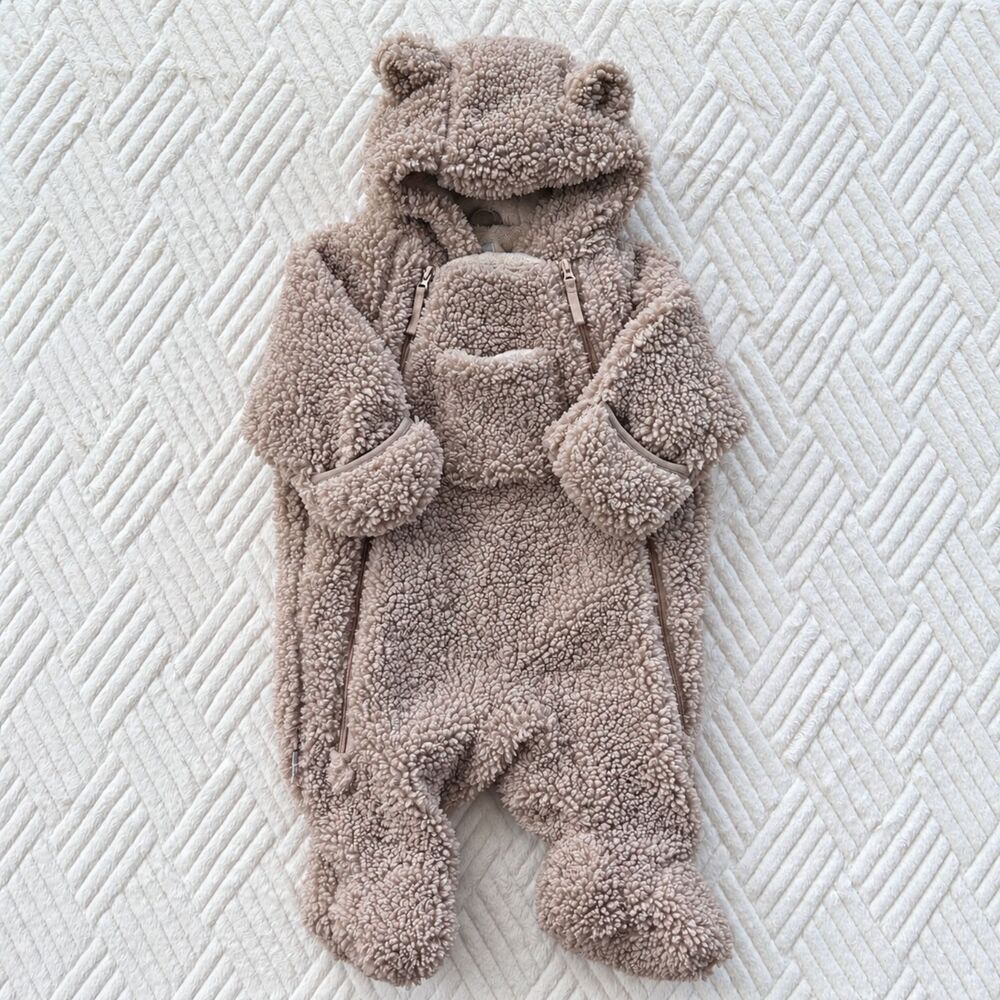 7 A.M. Enfant Baby 3-6M Teddy Snowsuit Bebe Bear Ear Sherpa Fleece Bunting Beige